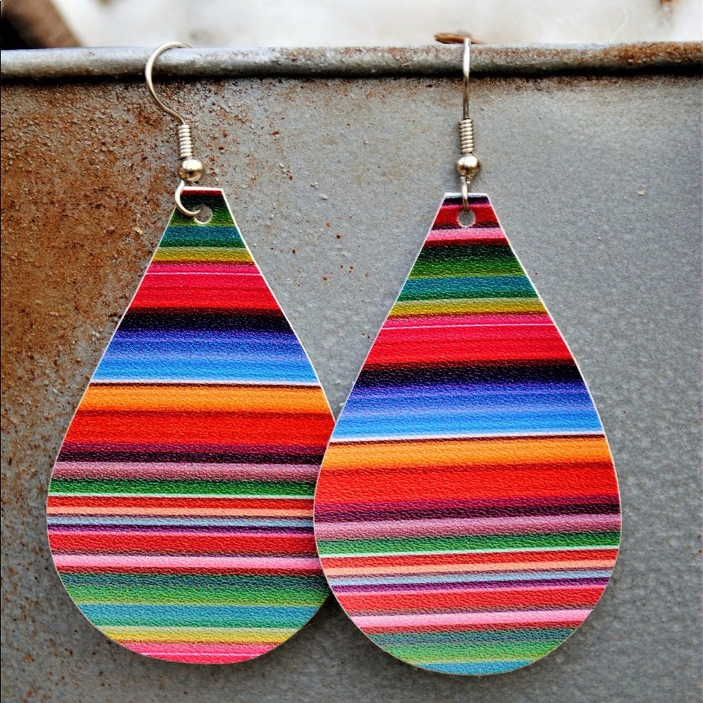 Serape Print Leather Tear Drop Earring